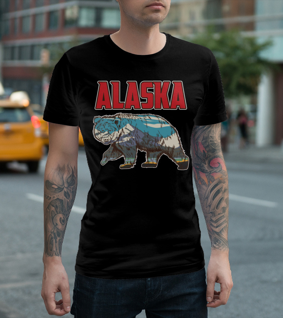 Alaska Bear with Alaskan Nature State T-Shirt