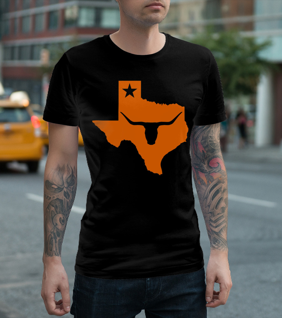 Longhorn Bull Texas State Outline with Lone Star T-Shirt