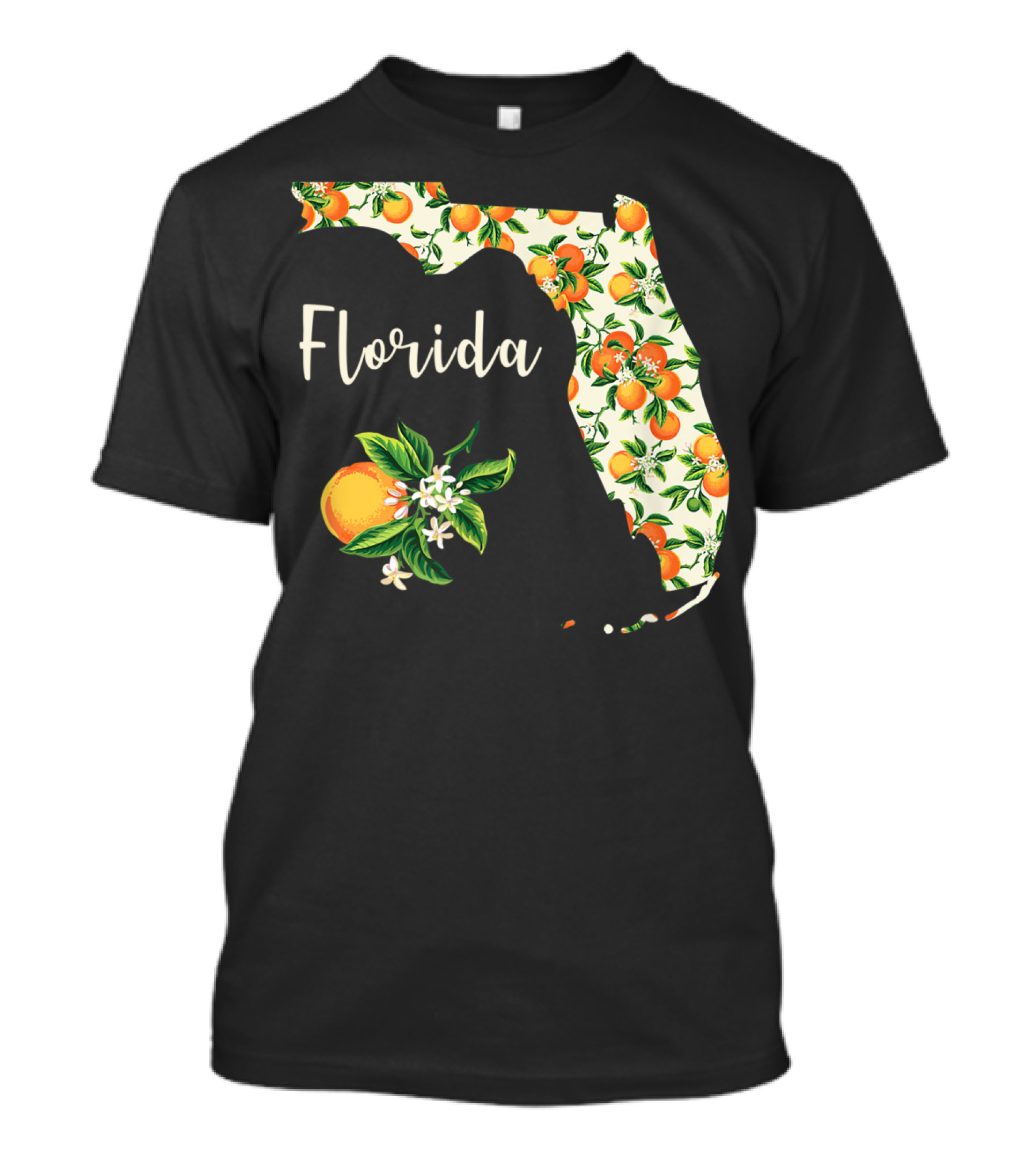 Florida Map With Orange Blossom And Handwritten Text T-Shirt
