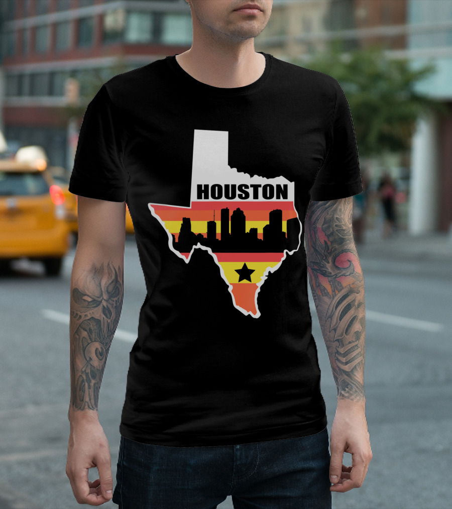 Houston Texas City Skyline Vintage State Flag T-Shirt