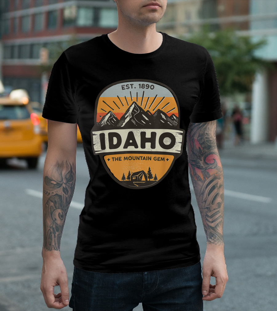 Established 1890 Idaho The Mountain Gem with Mountain and Sunrise T-Shirt