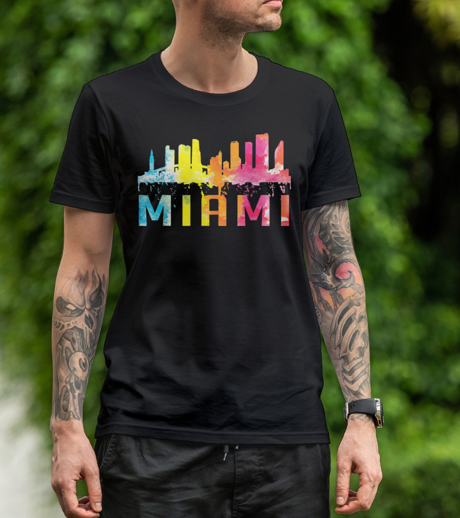Miami Florida Colorful Watercolor Skyline Art Home State T-Shirt