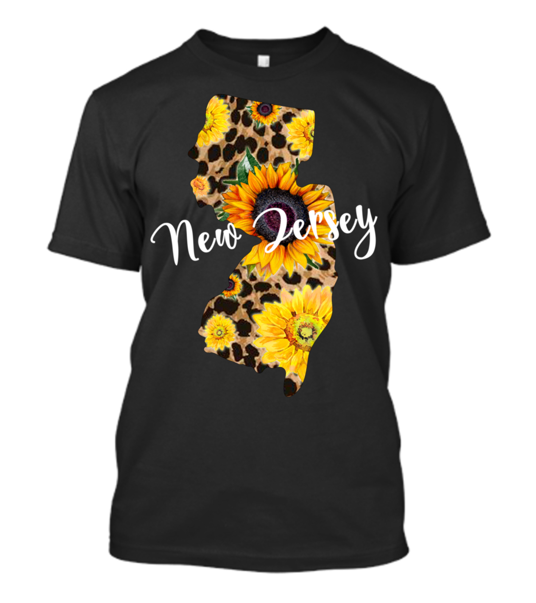 New Jersey Sunflower Leopard Print Map Wildflower T-Shirt