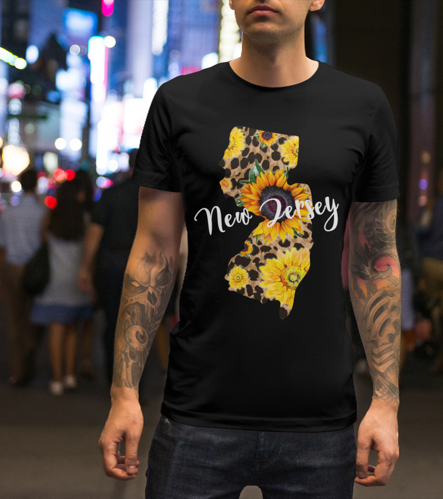New Jersey Sunflower Leopard Print Map Wildflower T-Shirt