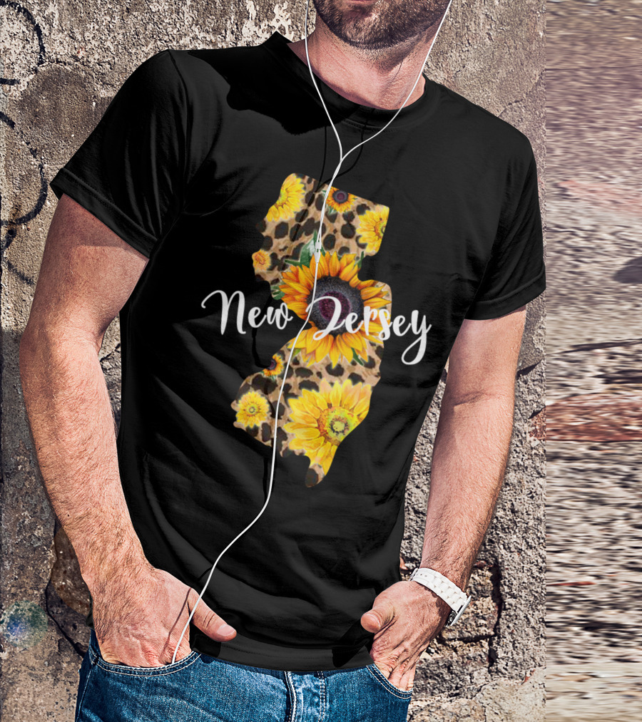 New Jersey Sunflower Leopard Print Map Wildflower T-Shirt