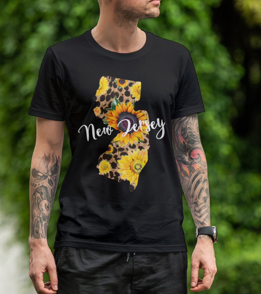 New Jersey Sunflower Leopard Print Map Wildflower T-Shirt