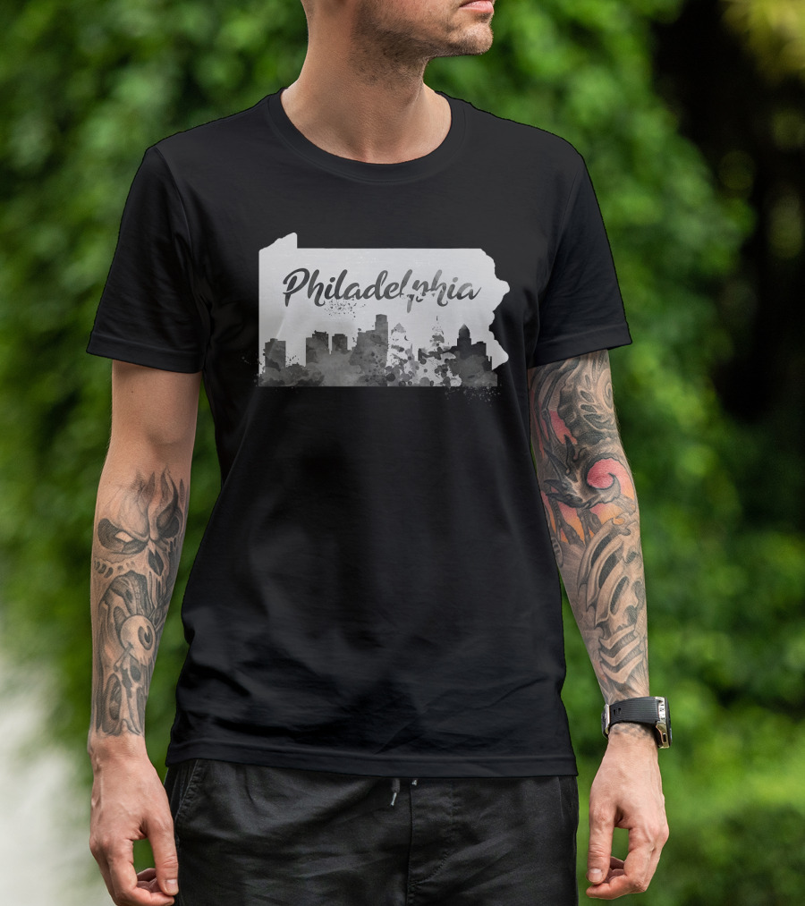 Philadelphia Philly Skyline Pennsylvania State Map T-Shirt