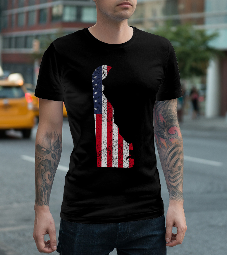 State Of Delaware With American Flag T-Shirt