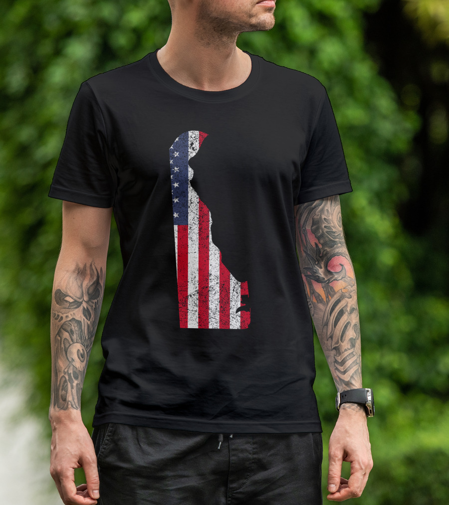 State Of Delaware With American Flag T-Shirt