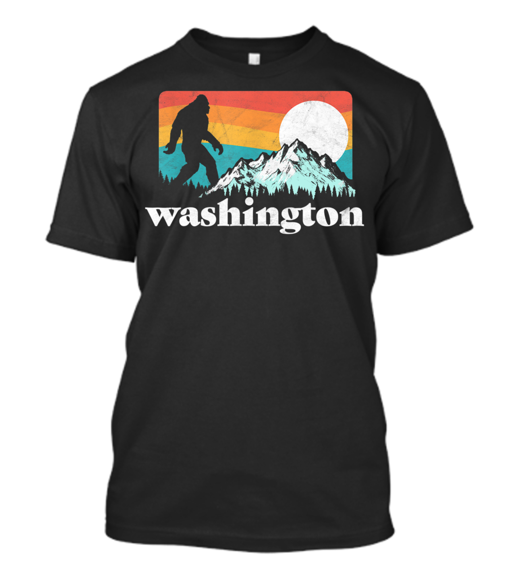 Washington Bigfoot Pacific Northwest Retro Mountain Sunset T-Shirt