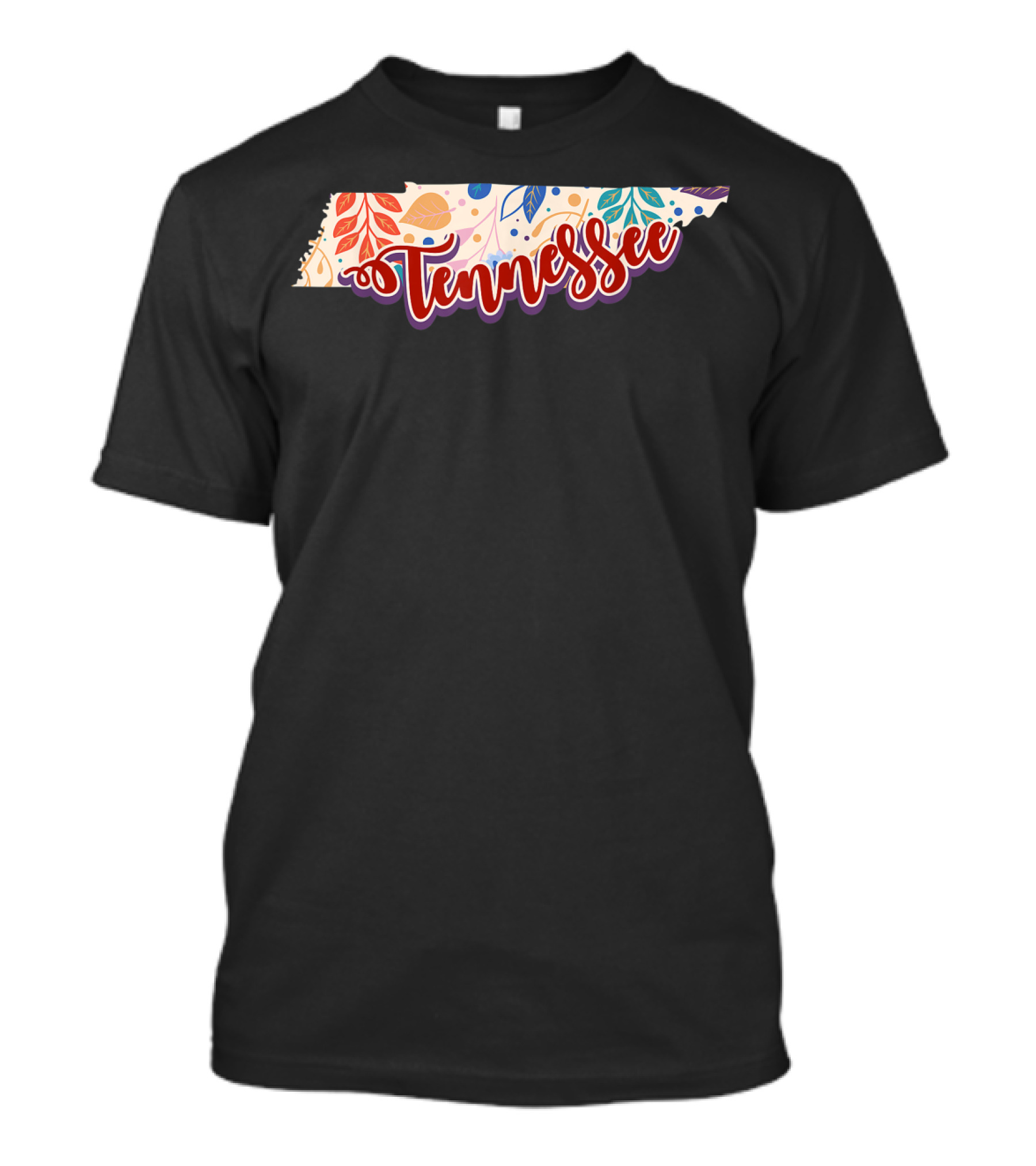 Tennessee Map Floral Design With Colorful Leaves And State Name T-Shirt