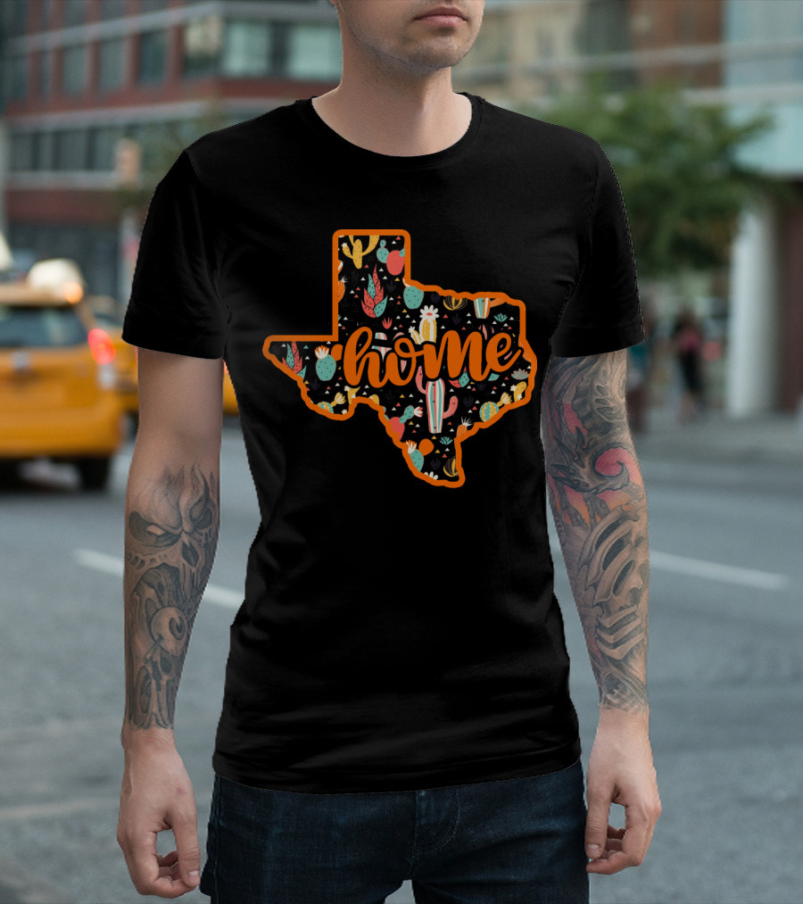 Texas Map Home Cactus Flower T-Shirt