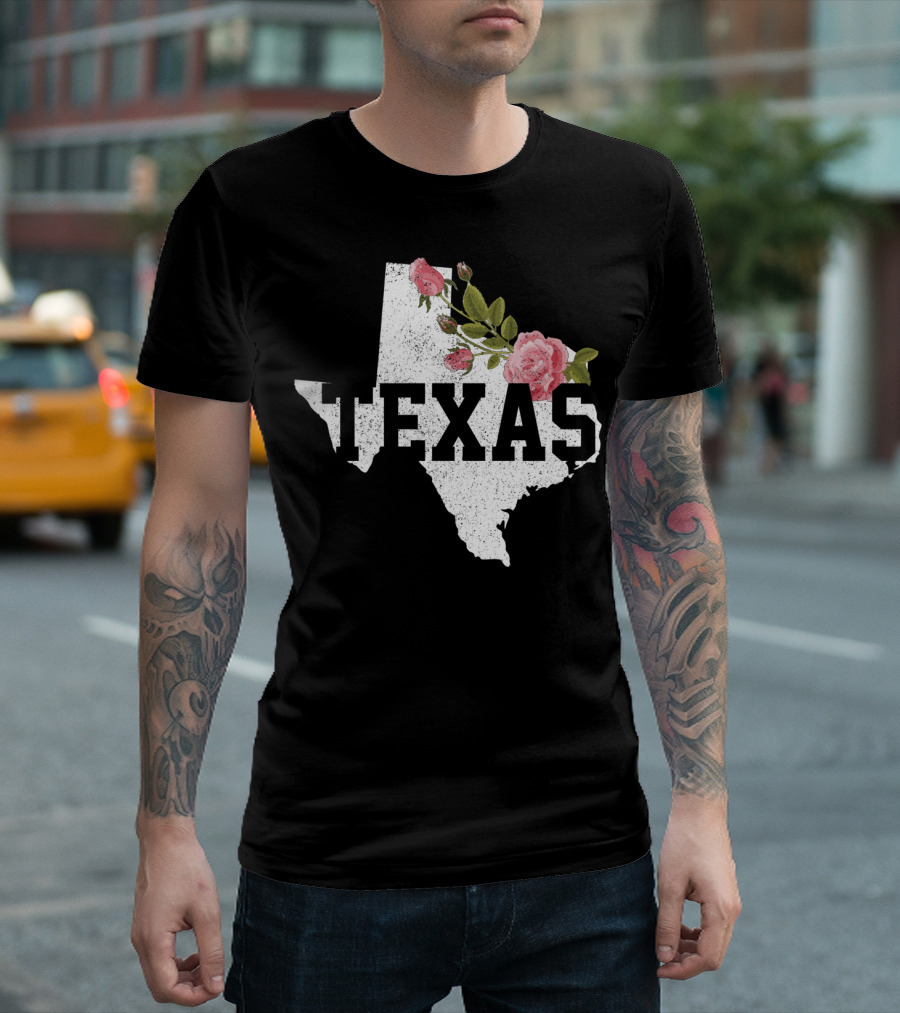 Texas State Map with Floral Accents and Pride T-Shirt