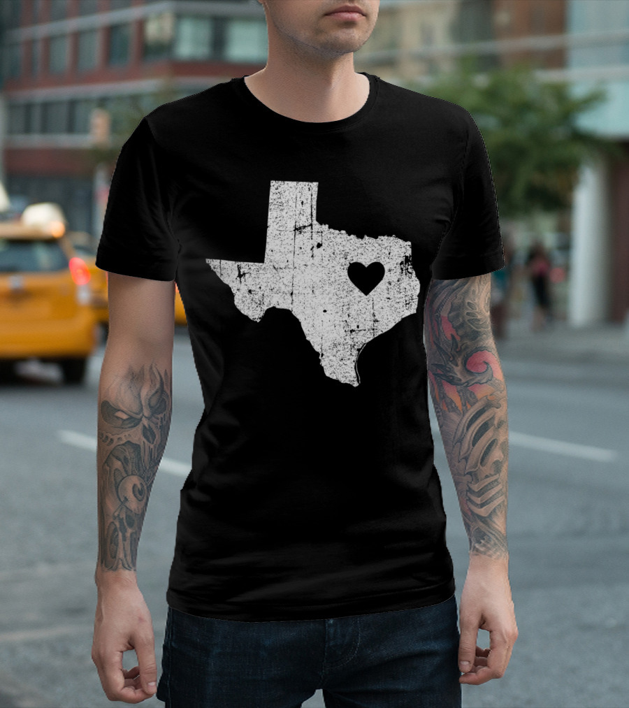 Texas Vintage Home Map Outline with Heart T-Shirt