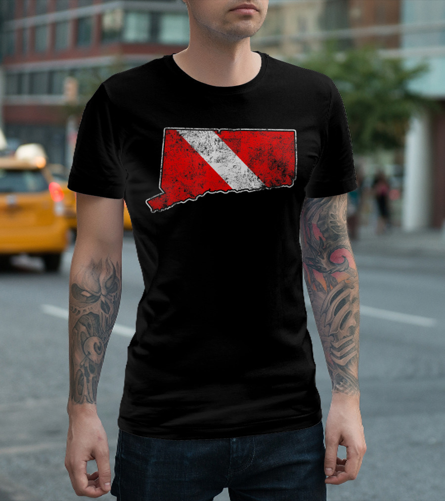 Connecticut State Map Vintage Scuba Dive Flag T-Shirt
