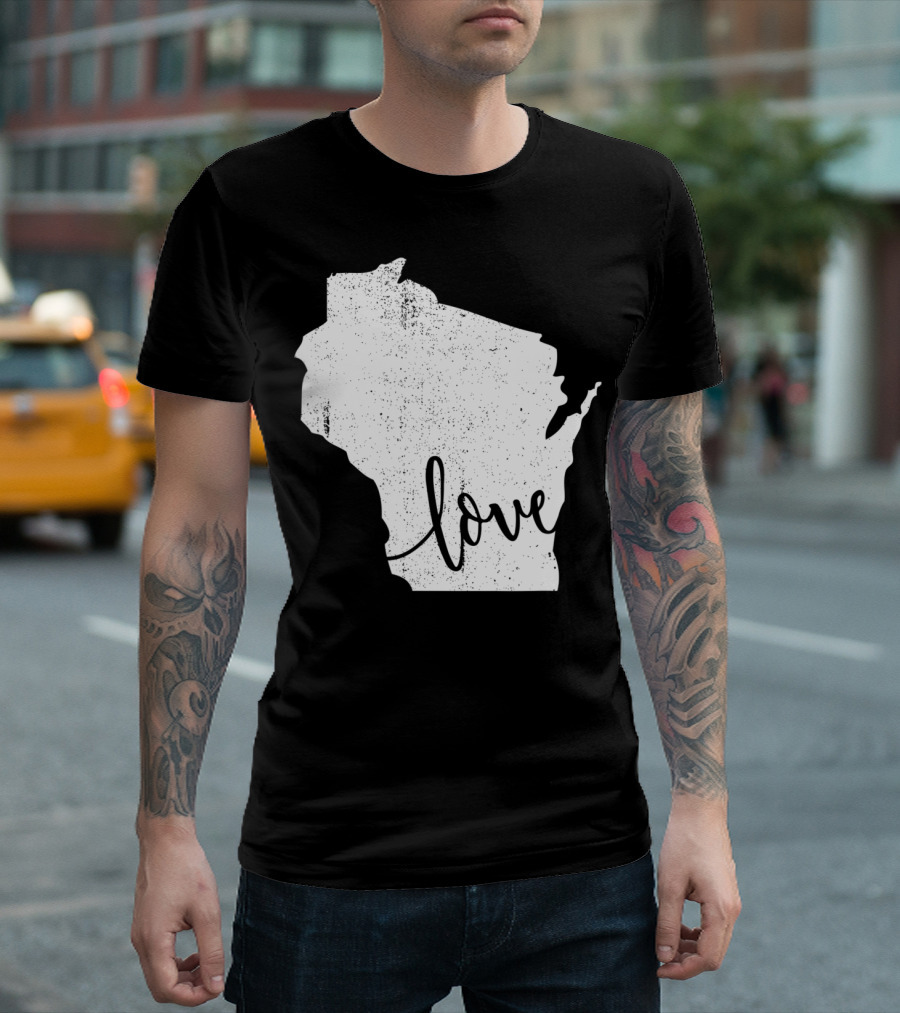 Wisconsin Love Vintage State Map Outline T-Shirt