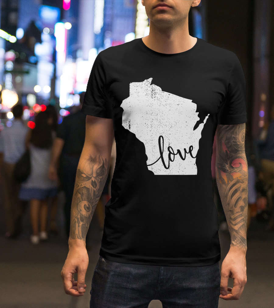 Wisconsin Love Vintage State Map Outline T-Shirt