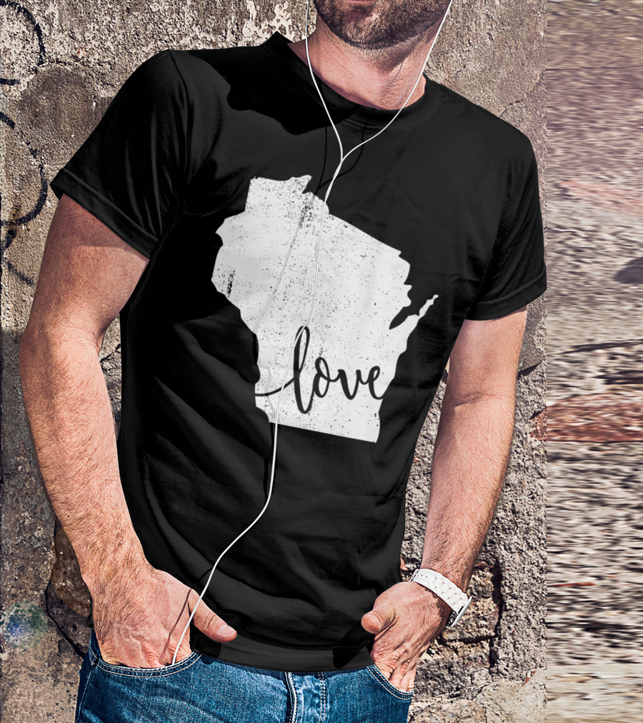Wisconsin Love Vintage State Map Outline T-Shirt