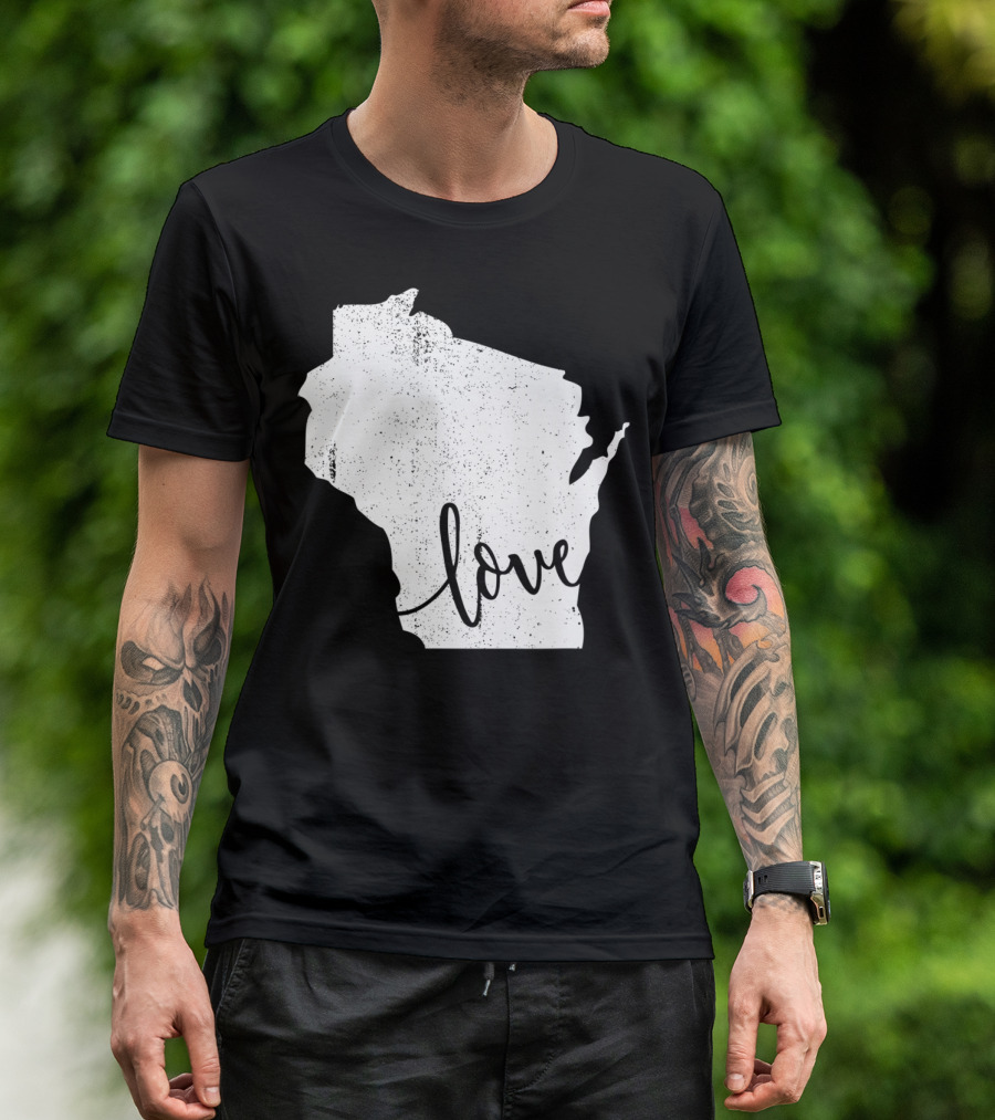 Wisconsin Love Vintage State Map Outline T-Shirt