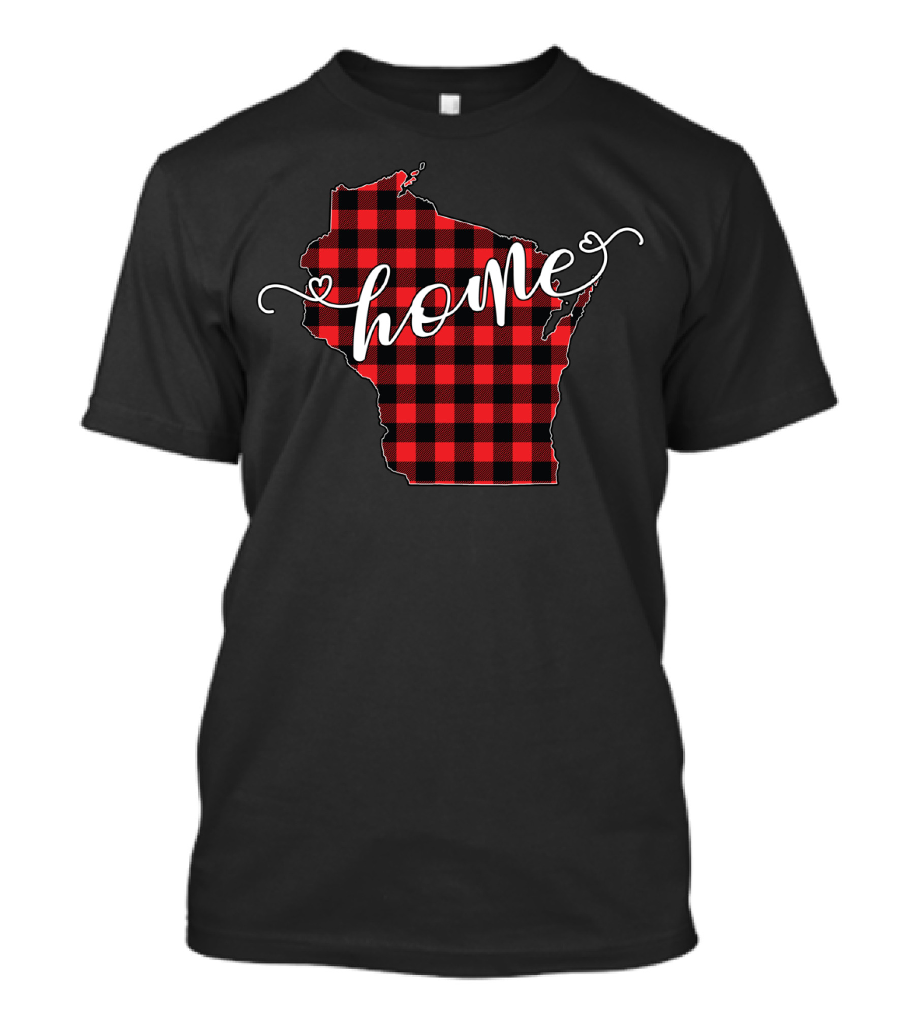 Wisconsin State Outline Red Black Plaid Home Winter T-Shirt