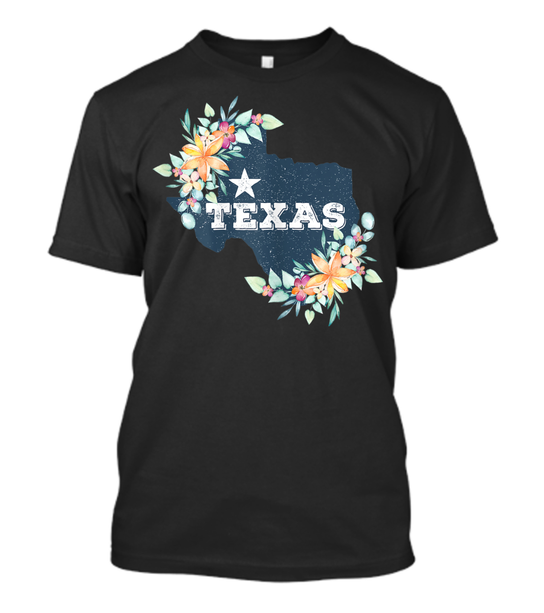 Texas Lone Star State Map With Floral Accents T-Shirt