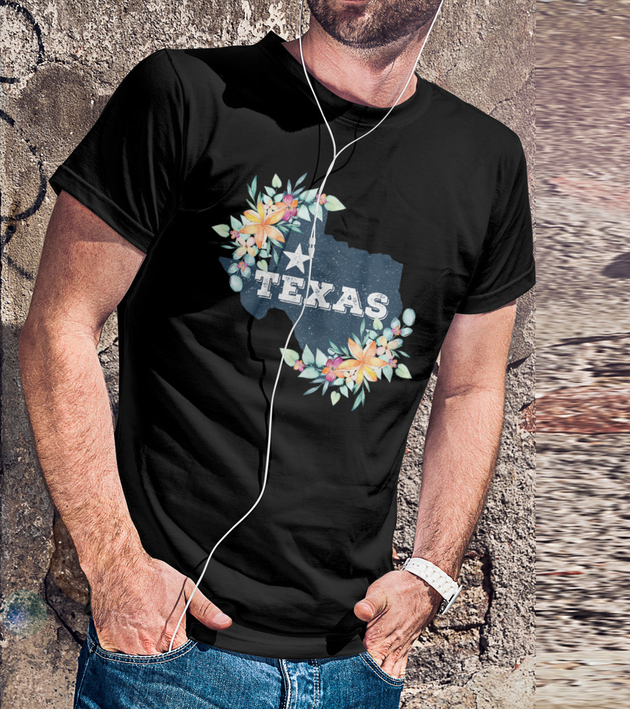 Texas Lone Star State Map With Floral Accents T-Shirt