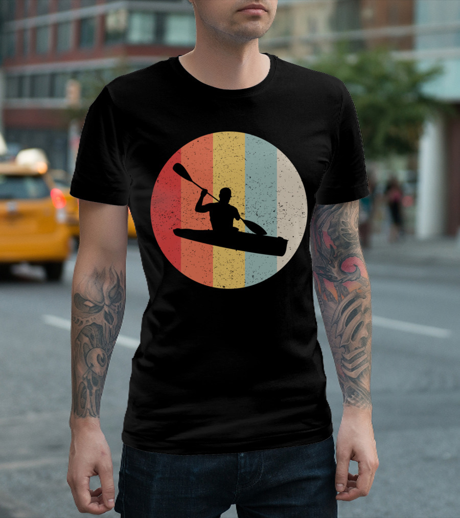 Retro Kayaking Striped Sun Sunset T-Shirt