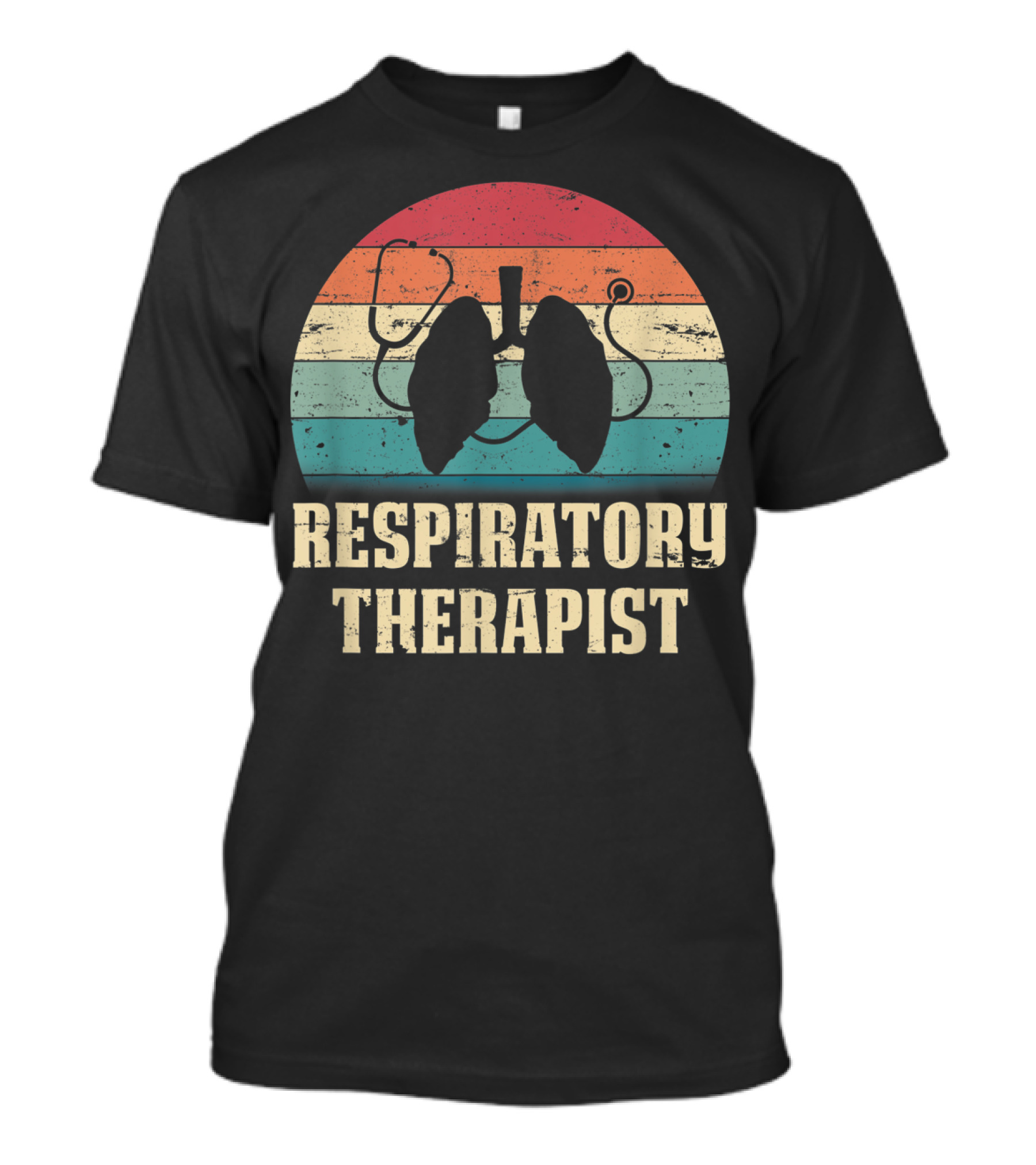 Retro Vintage Respiratory Therapist Lover Silhouette With Stethoscope And Lungs T-Shirt