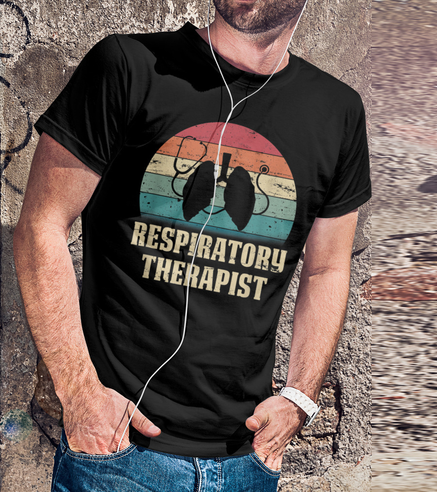 Retro Vintage Respiratory Therapist Lover Silhouette With Stethoscope And Lungs T-Shirt