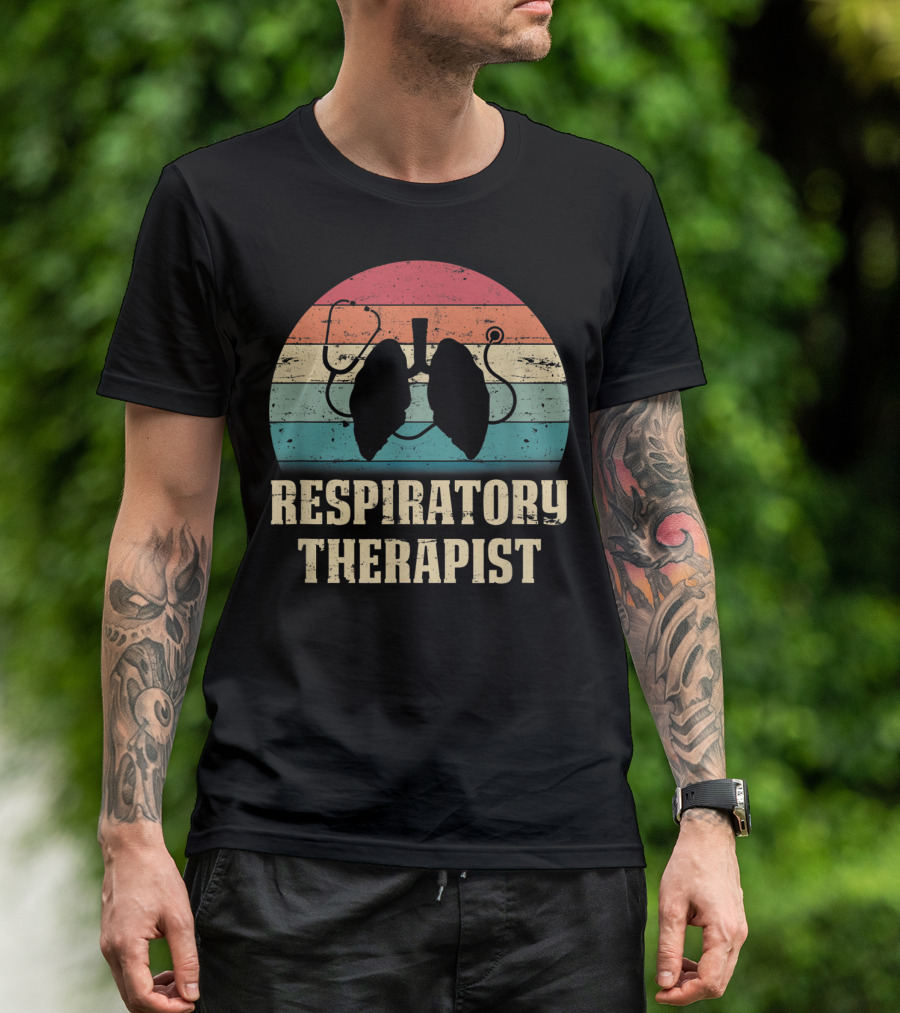 Retro Vintage Respiratory Therapist Lover Silhouette With Stethoscope And Lungs T-Shirt