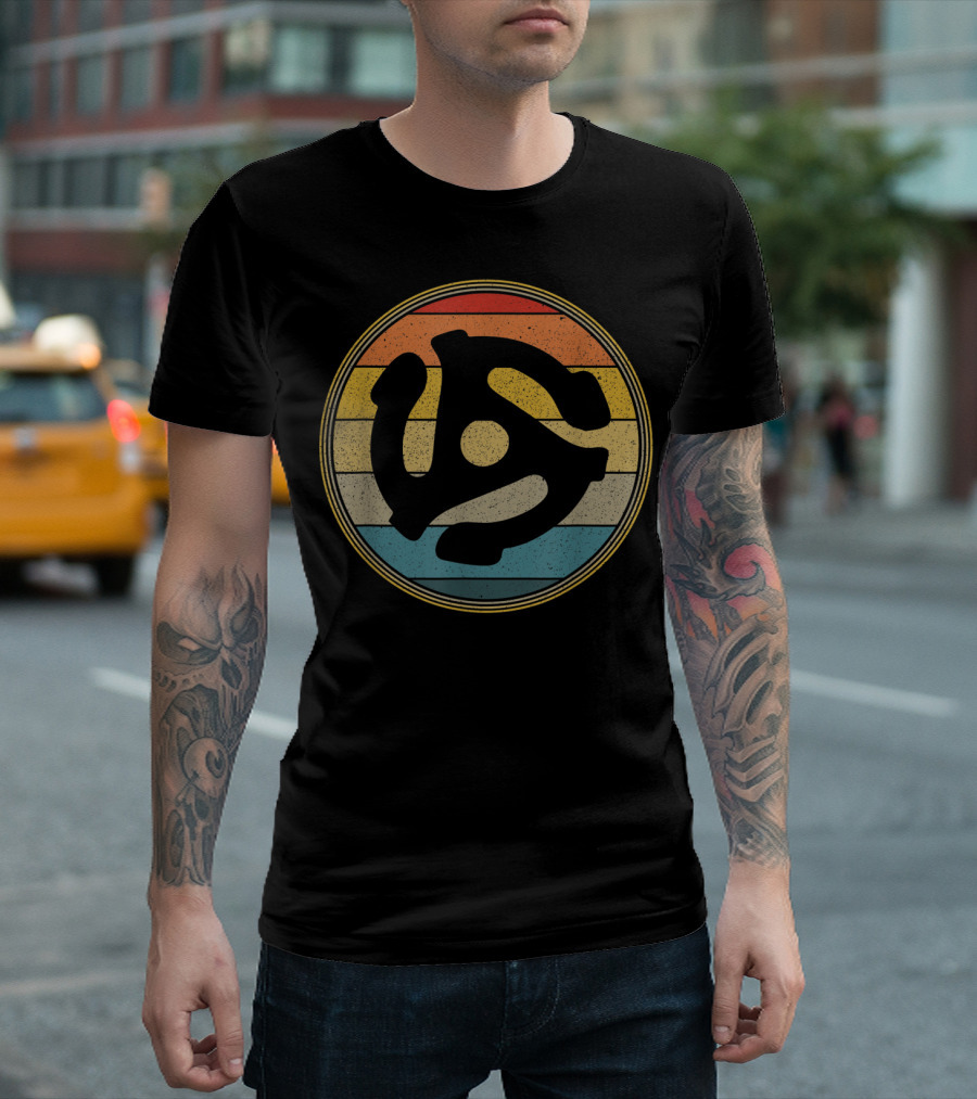 Retro Vinyl 45 RPM Record Insert Icon In Vintage Sunset Colors T-Shirt