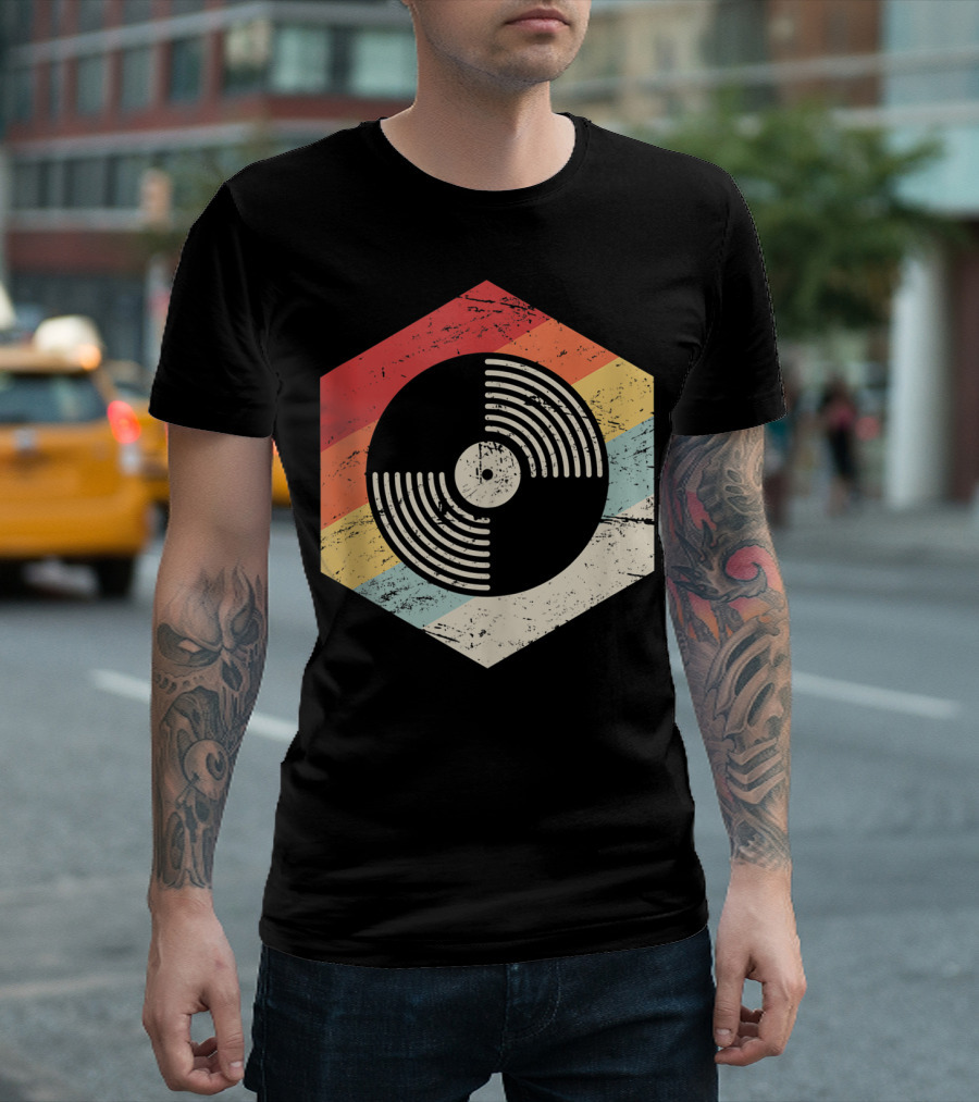 Retro Vinyl Music Hexagon French House Chicago T-Shirt