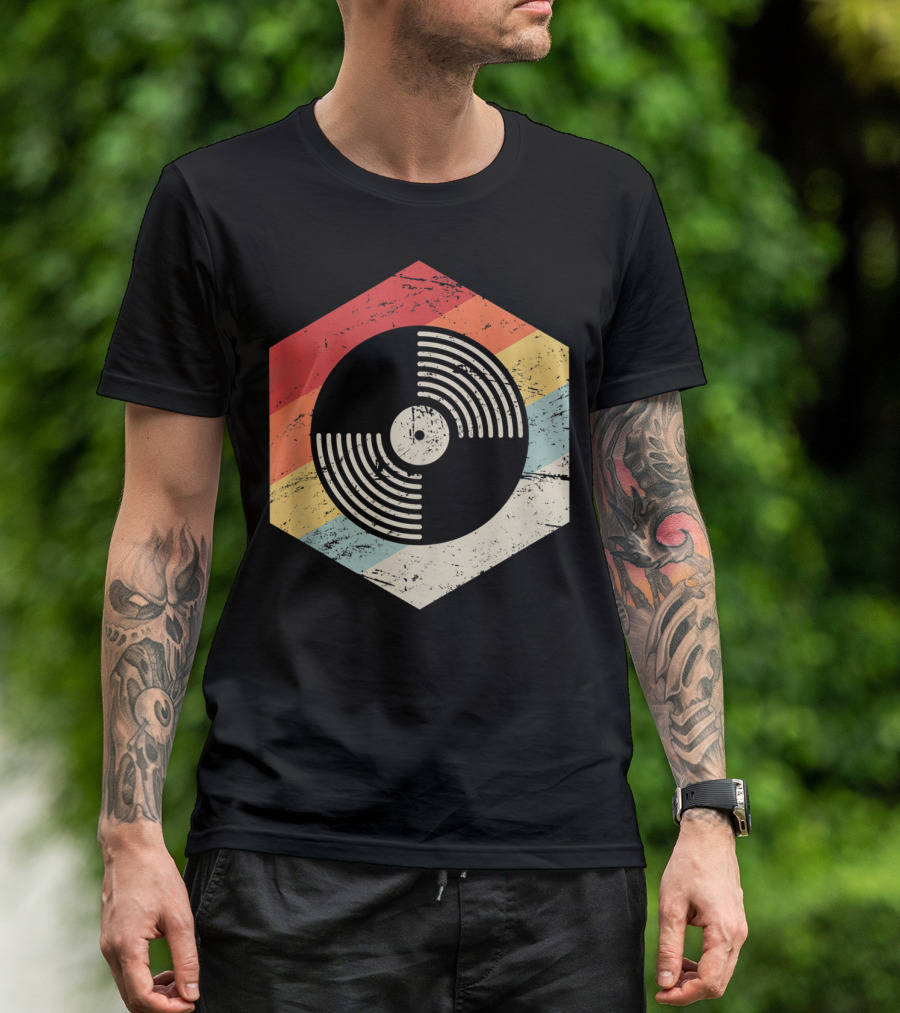 Retro Vinyl Music Hexagon French House Chicago T-Shirt