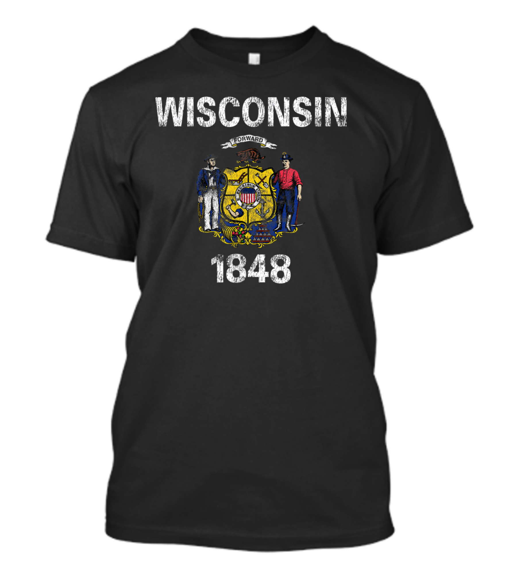 Wisconsin Forward 1848 State Seal Emblem Retro Flag T-Shirt