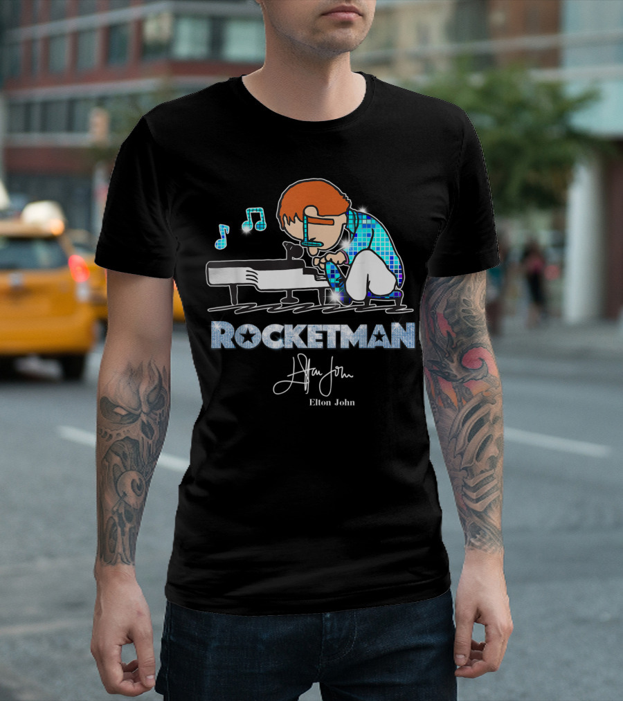 Rocketman Peanuts Play Piano Music Elton John T-Shirt