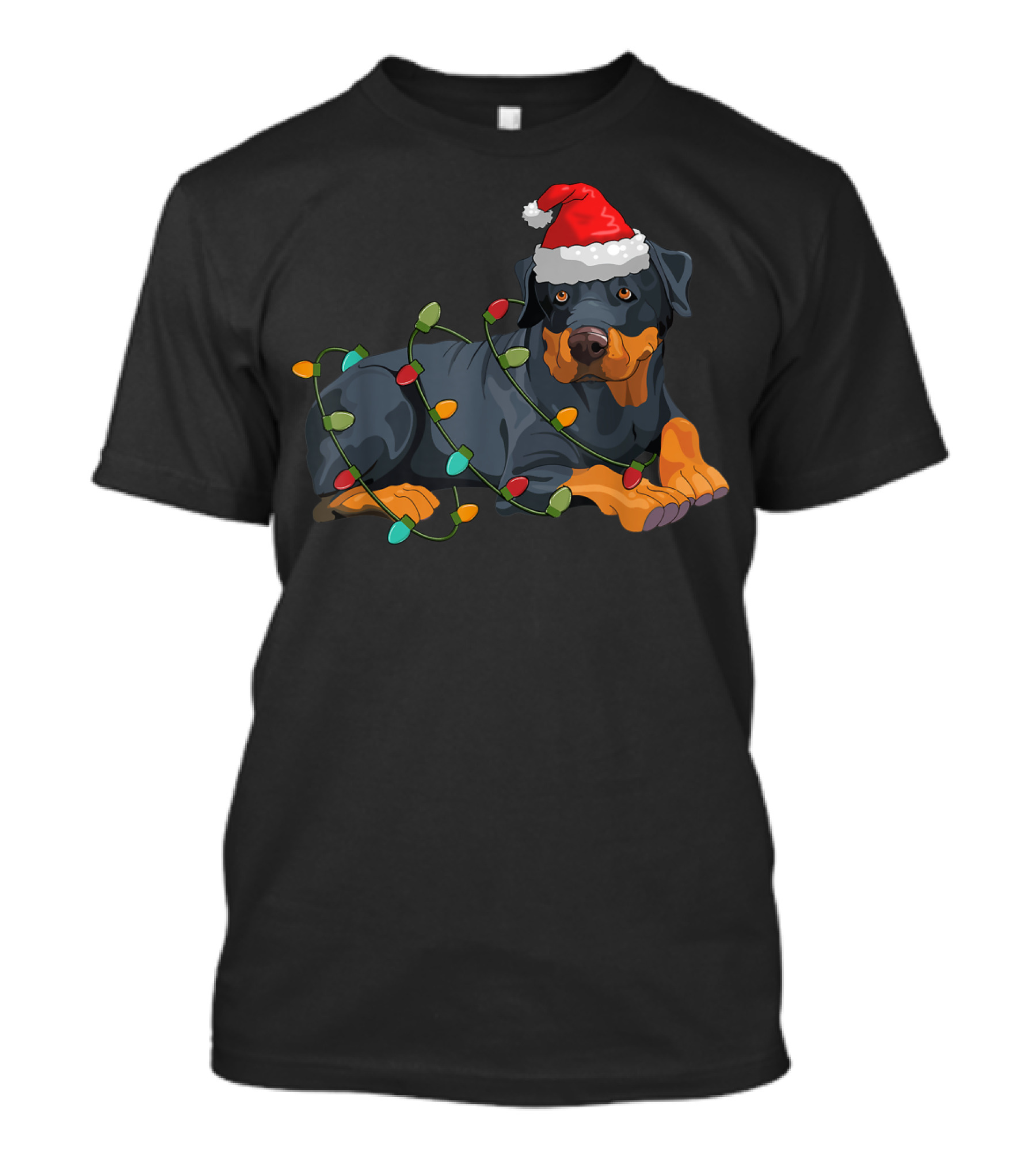 Rotwiller Christmas Lights Santa Hat T-Shirt