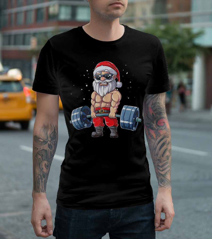 Santa Claus Weightlifting Fitness Christmas Gym Holiday T-Shirt