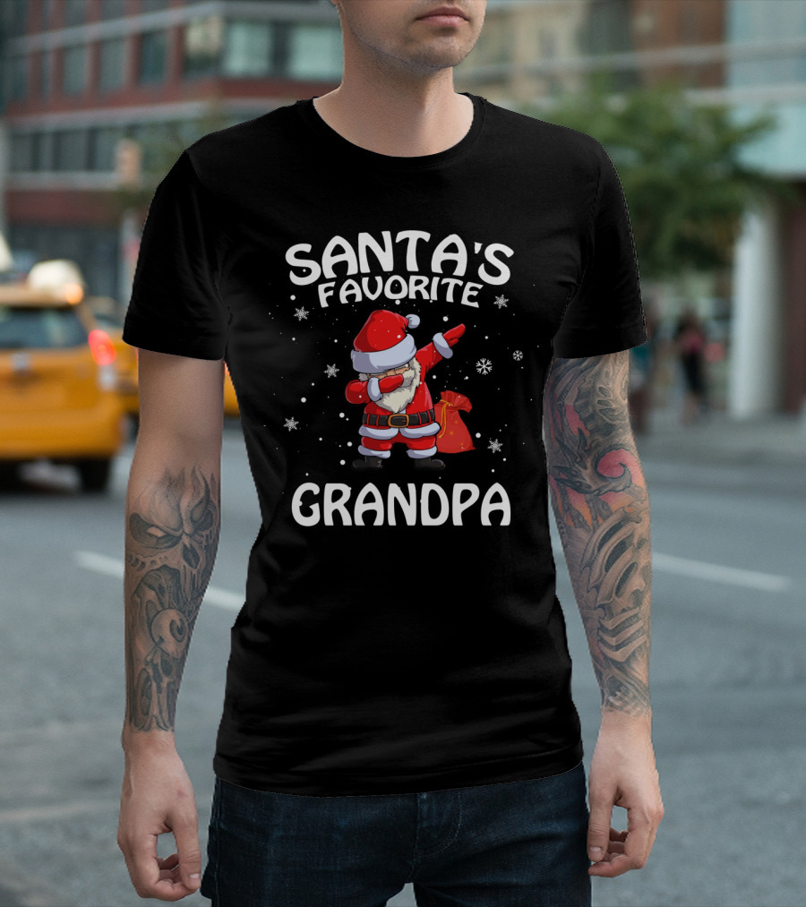 Santa's Favorite Grandpa Dab Dance Christmas Snowflakes T-Shirt