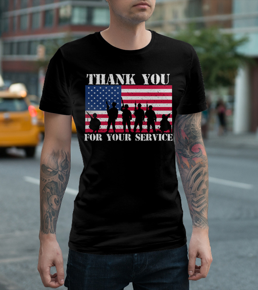 Thank You For Your Service American Flag Soldiers T-Shirt