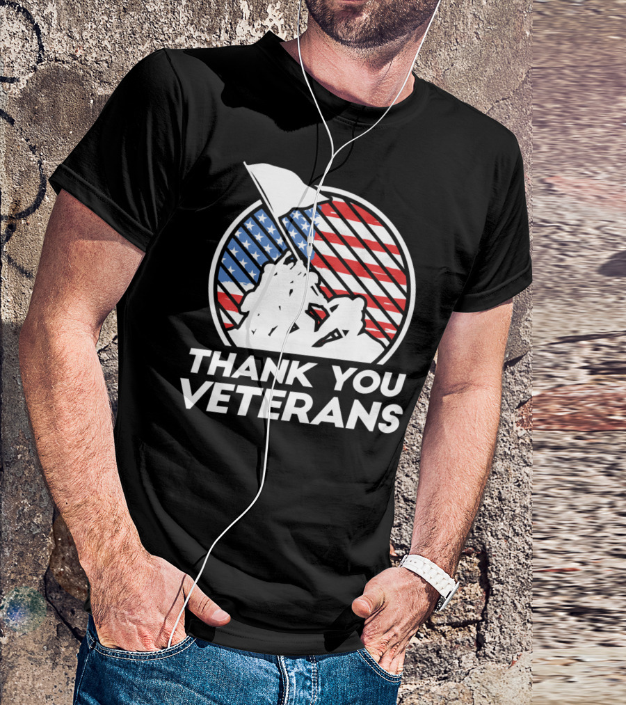 Thank You Veterans Raising Flag Stars And Stripes American Patriotic T-Shirt