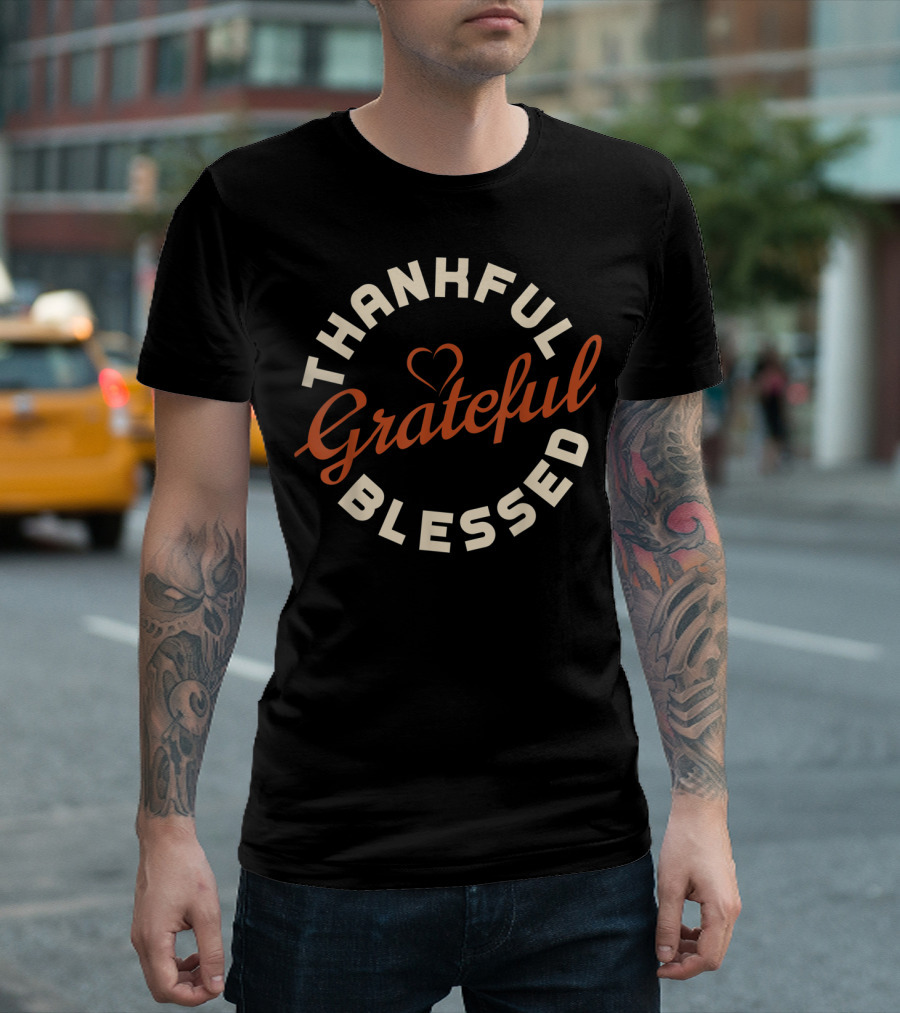 Thankful Grateful Blessed Heart Circle T-Shirt