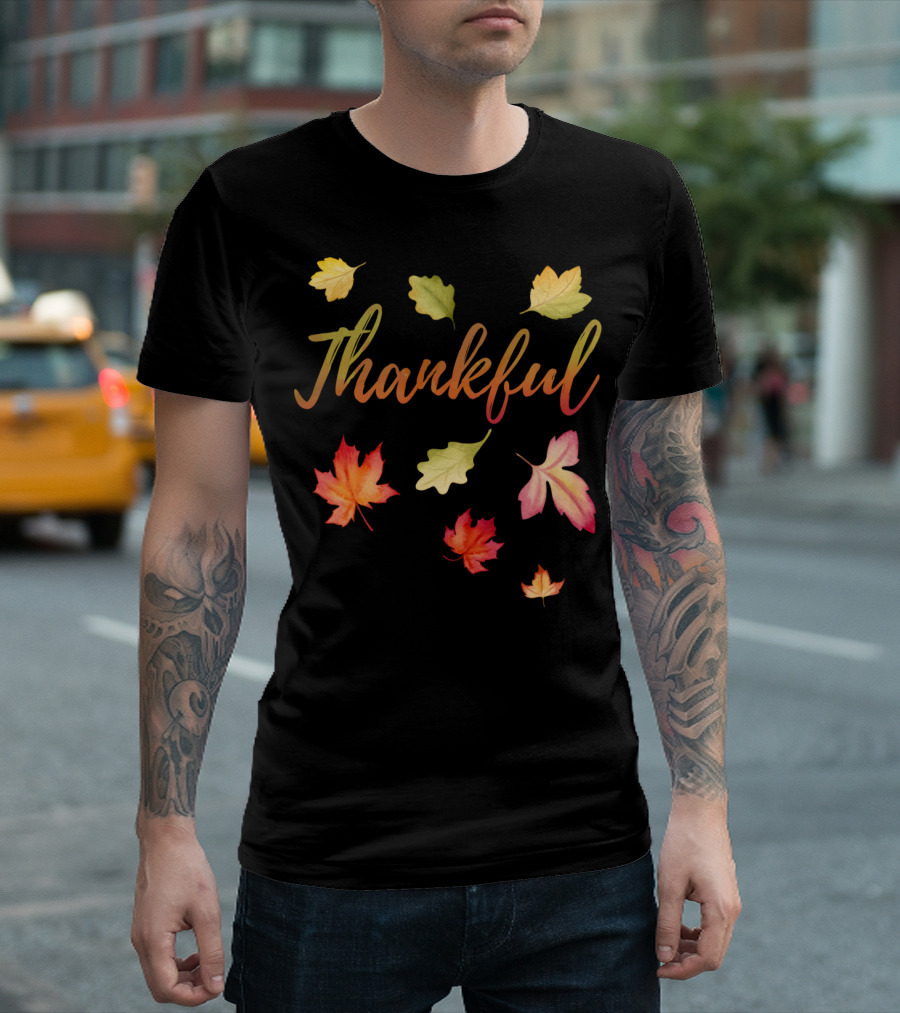 Thankful Autumn Leaves Thanksgiving Holiday T-Shirt