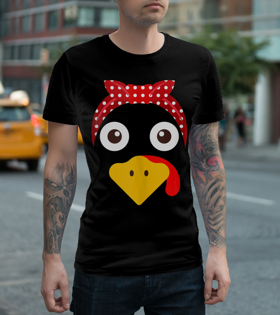 Thanksgiving Turkey Face with Red Polka Dot Headband T-Shirt