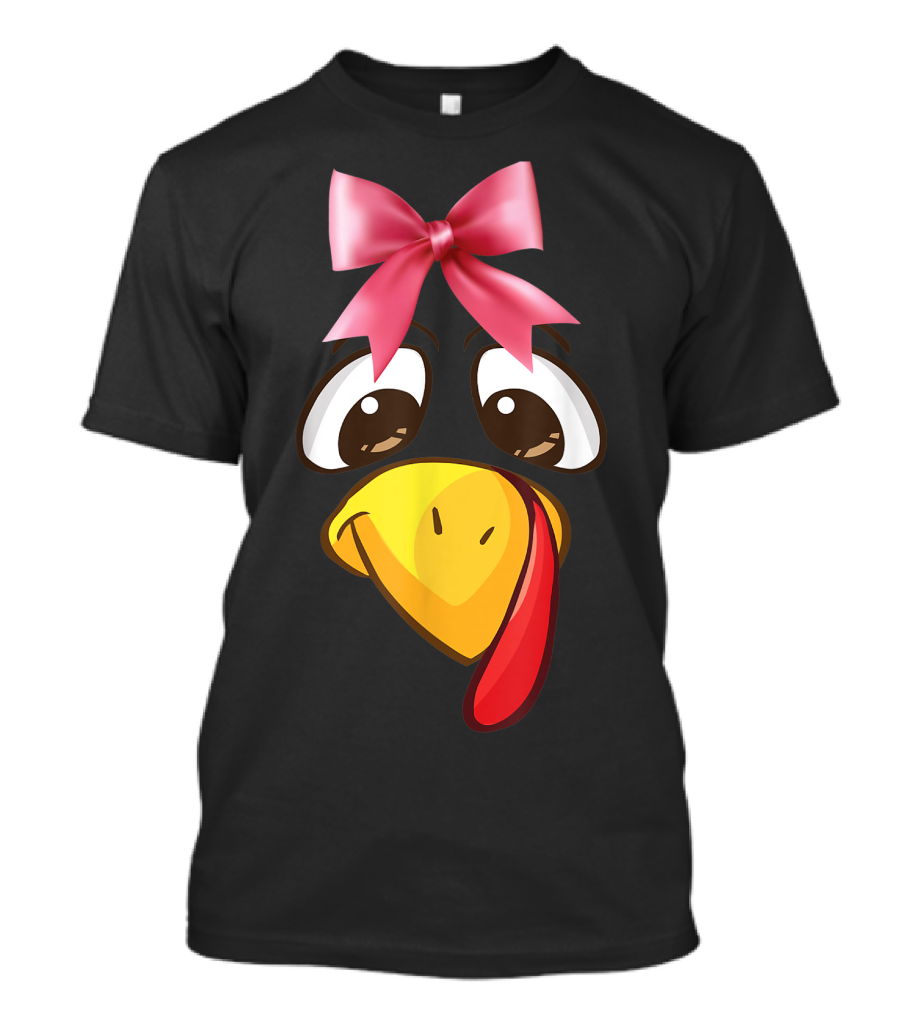 Thanksgiving Turkey Face With Pink Bow And Funny Expression T-Shirt