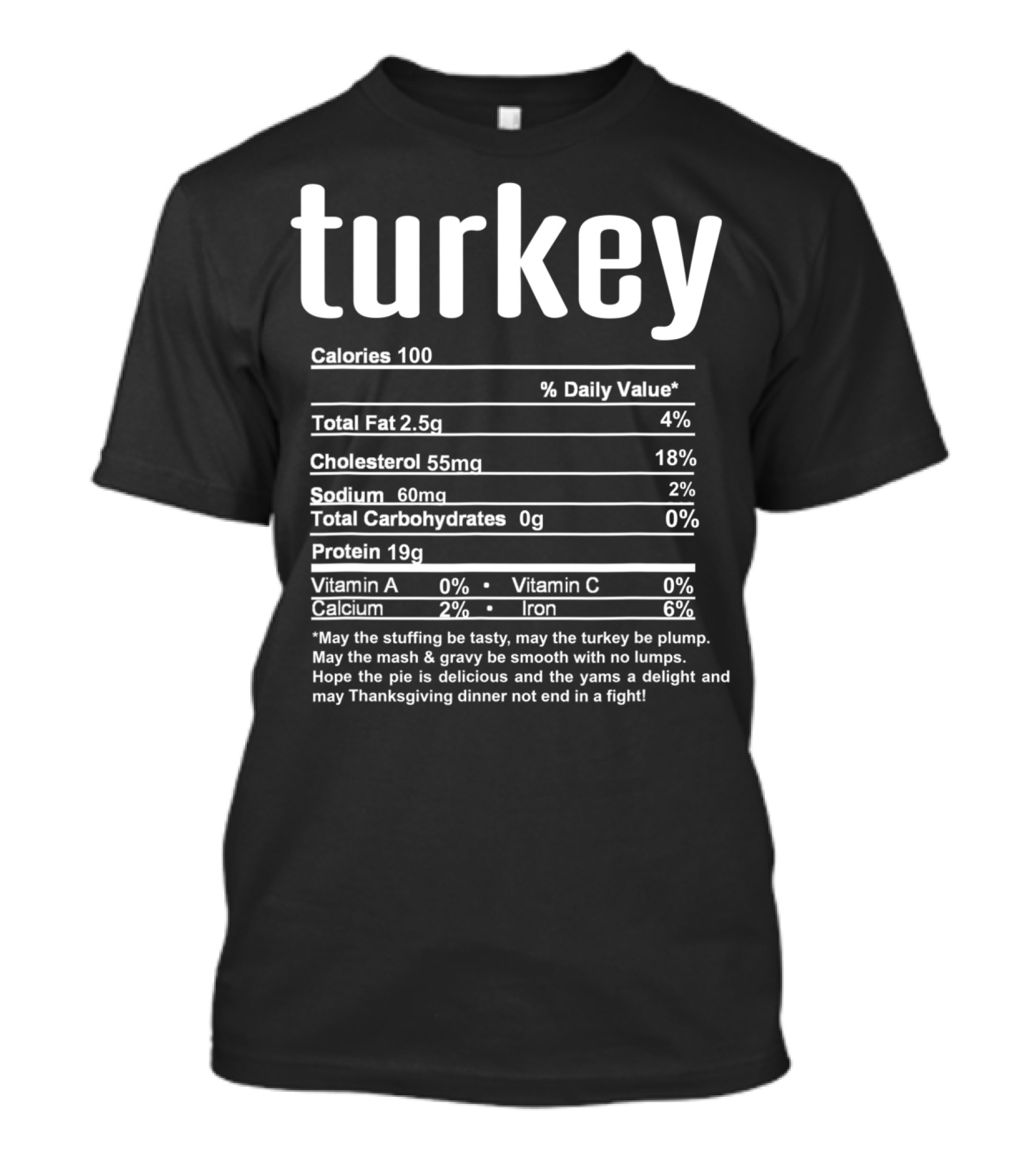 Thanksgiving Turkey Nutritional Facts Fun Dinner Wishes T-Shirt