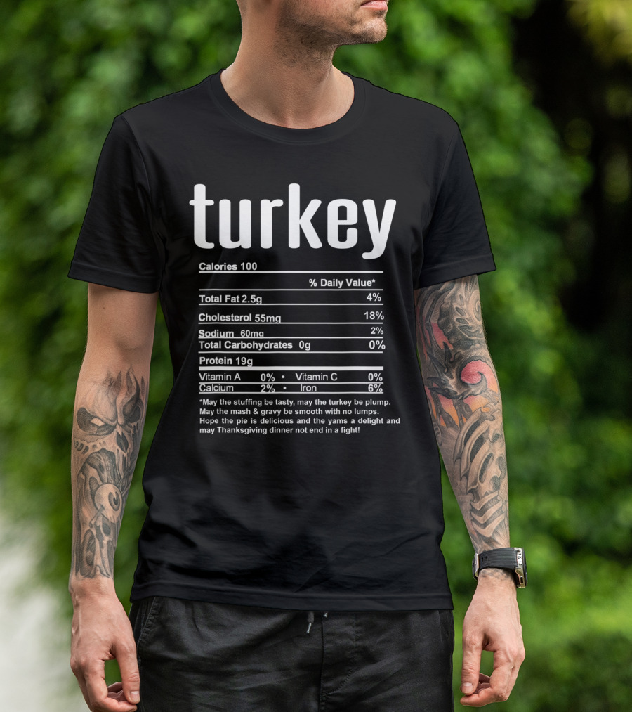 Thanksgiving Turkey Nutritional Facts Fun Dinner Wishes T-Shirt
