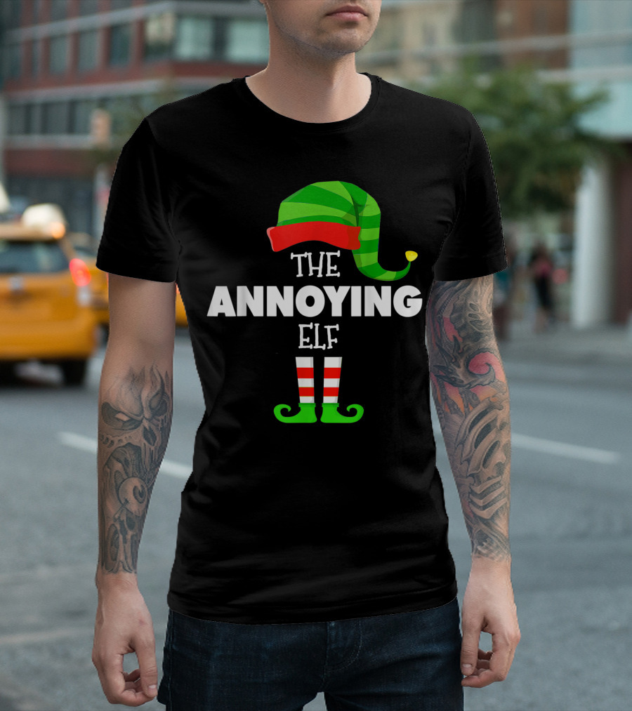 The Annoying Elf Striped Holiday Hat And Shoes T-Shirt