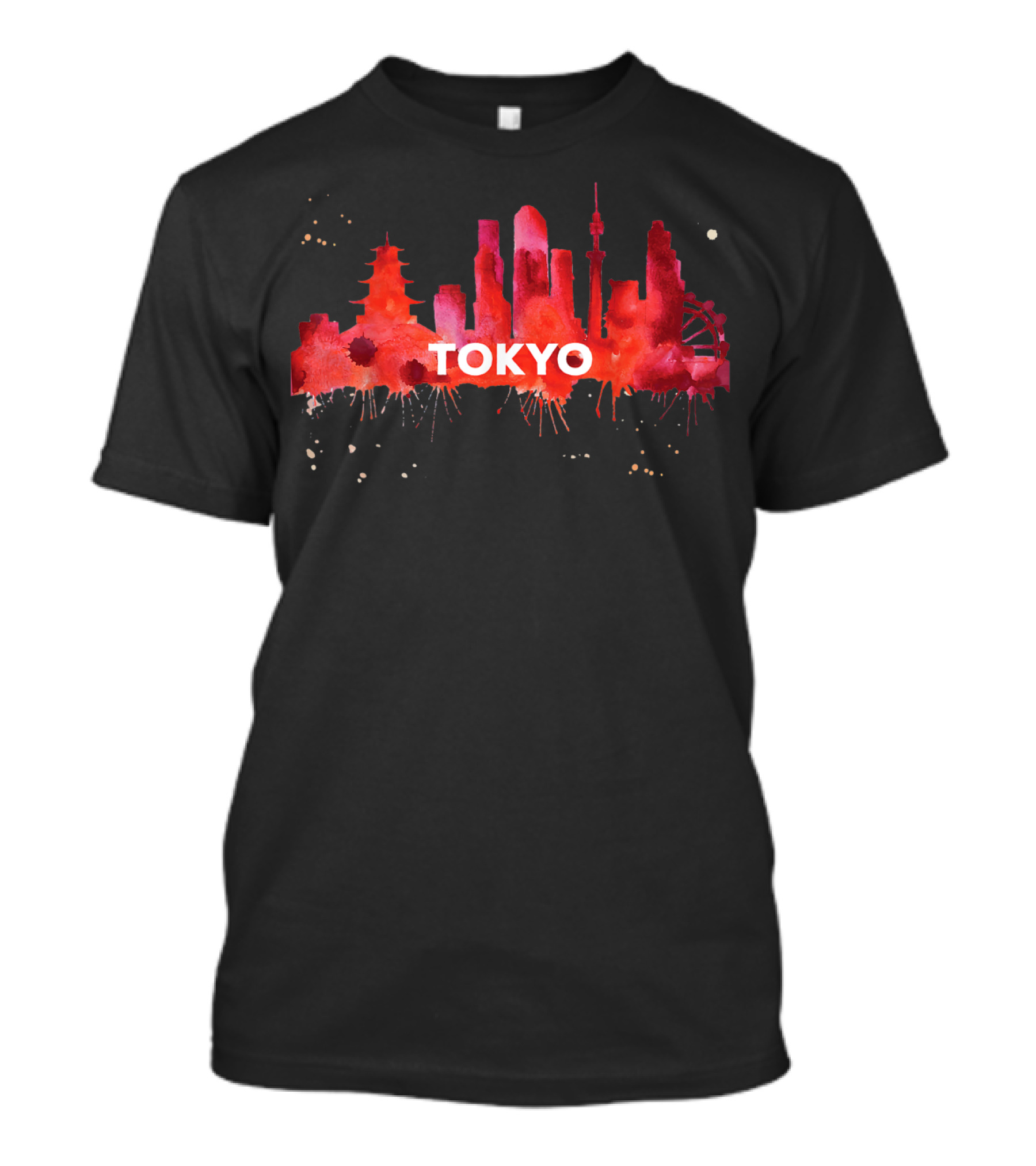 Tokyo Skyline Watercolor Painting In Red With City T-Shirt