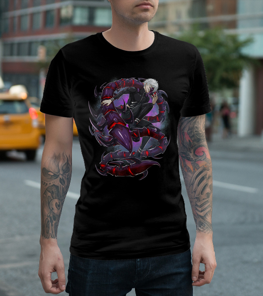 Tokyo Ghoul Kaneki Ken Anime Character with Red Kagune Spiral T-Shirt