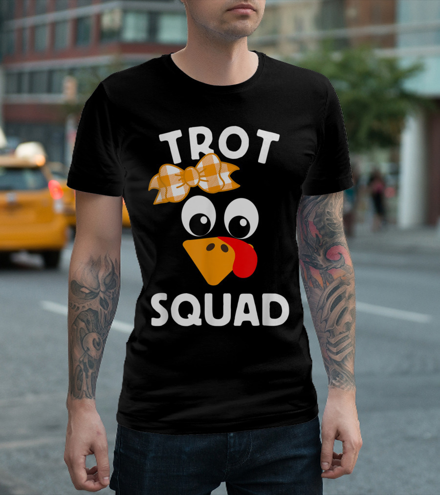 Trot Squad Running Turkey Cartoon With Bow T-Shirt